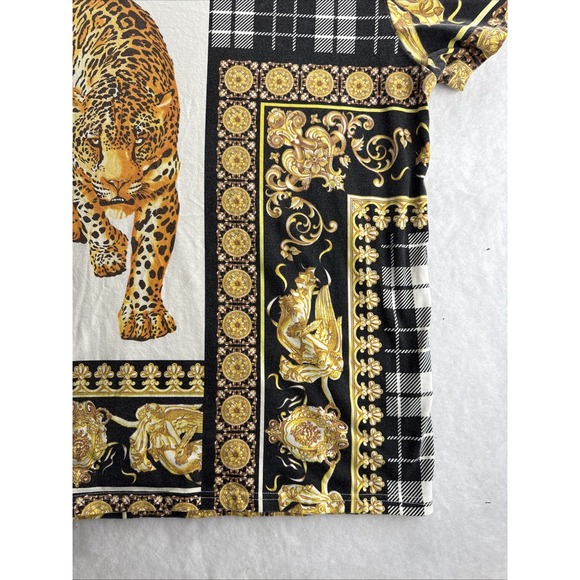 Rise As 1ne RS1NE T Shirt Mens M Multicolor Casual Gold Plaid Leopard Print - Picture 2 of 14